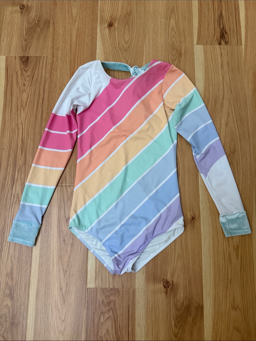 Girls' Long Sleeve Pastel Rainbow Stripe Rashguard Swimsuit